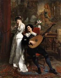 Joueur de luth avec une jeune dame dans le salon